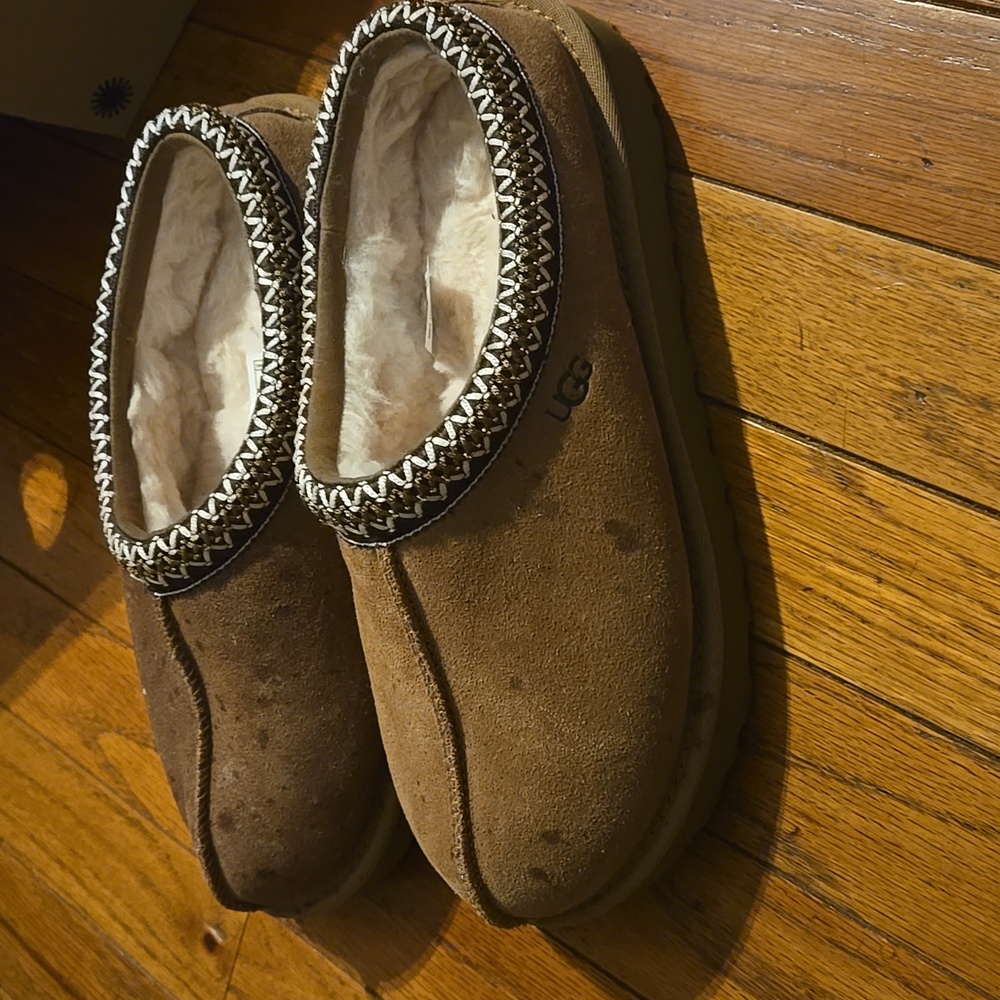 UGG Tan and Brown Suede Slippers